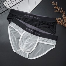 Men's Ultra Thin See Through Mesh Ice Silk Briefs Underwear Shorts Lingerie