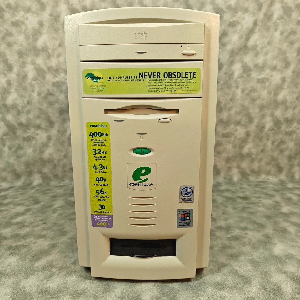 Vintage eMachines eTower 400i3 Celeron Vintage Tested Retro Gaming Win98 PC - Image 4 of 4