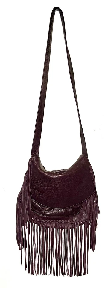 LAGGO Maurice Flap Over Saddle Bag with Fringe In Brown Pebbled Leather $550 EUC - Image 2 of 4