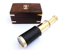 6" Nautical Handheld Pirate Brass Telescope with Anchor on Wooden Box, Sailor...