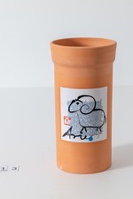 Majolika Karlsruhe Weinkühler / Vase Künstlerentwurf mit Widder