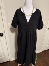 Loft Black Dress Size XS Short Sleeves Knee Length V Neck