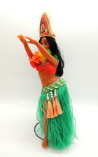 Vintage Hawaiian Hula Girl Doll on Stand Grass Skirt Tiki Bar Retro Luau