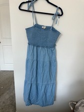 Madewell Smocked Chambray Tiered Midi Dress