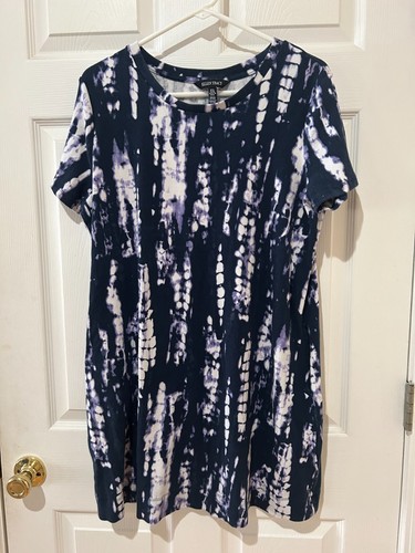Ellen Tracy Women's Indigo/White Tie Dye T Shirt Dress with Pockets Size XL