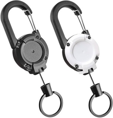 1 pc Heavy Duty Retractable Keychain Carabiner Badge Holder Steel Wire Cord Reel