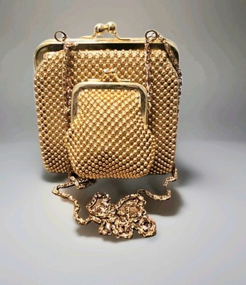 Vintage Gold Mesh Abend Mini Tasche mit aufgesetzter Handtasche Unikat Hochzeit Party Tasche