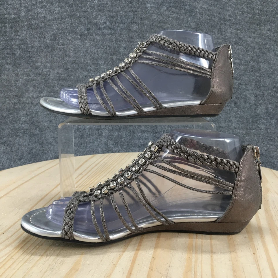 G by Guess Sandals Women 7M Bronze Jonsie Rhinestone Braided Gladiator Zip - Image 2 of 4