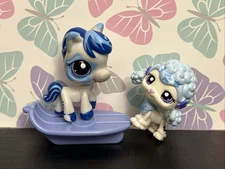 2  Littlest Pet Shop Horse #1964 Poodle #1965 Nintendo DS blue stars blemished