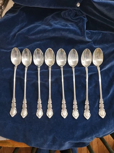 Reed and Barton Sterling Silver Iced Tea Spoons  - Georgian Rose (Set Of 8)