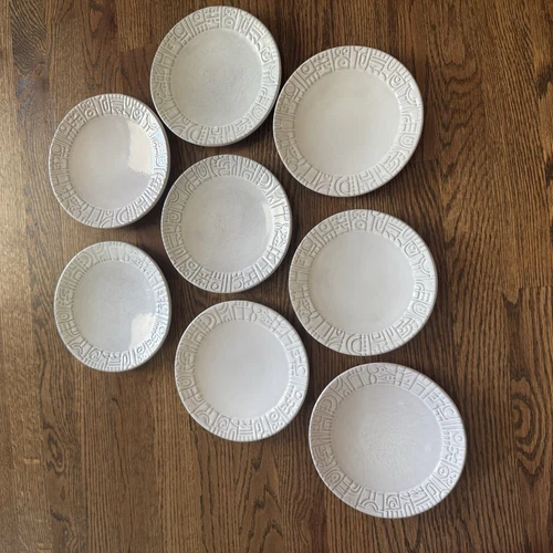 Frankoma Mayan Aztec White 7" Dessert Bread Salad Plates 7G - Set of 8