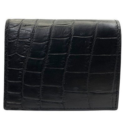 Used Luxury Crocodile Leather Bifold Wallet Black ARMANI