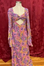Nasty Gal Pink & Purple Open Midriff Metallic Accent Maxi Dress Size 10