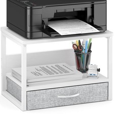 White 2Tier Desktop Printer Stand Storage Drawer Shelf Organizer Riser Desk