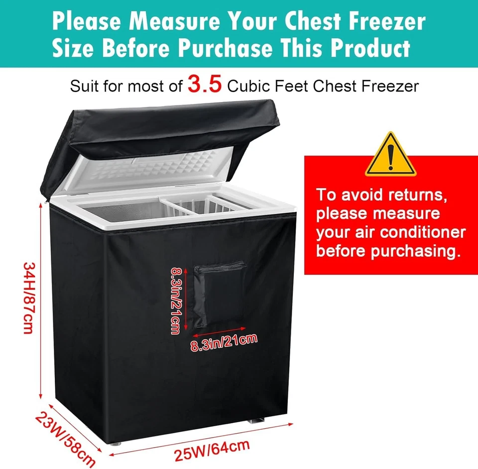 Black Chest Freezer Cover Waterproof Freezer Cover Full Cover Deep 25Lx23Wx34H - Image 2 of 4