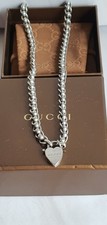Genuine Gucci Sterling Silver Rollerball heart charm Necklace Sterling  46g 44cm
