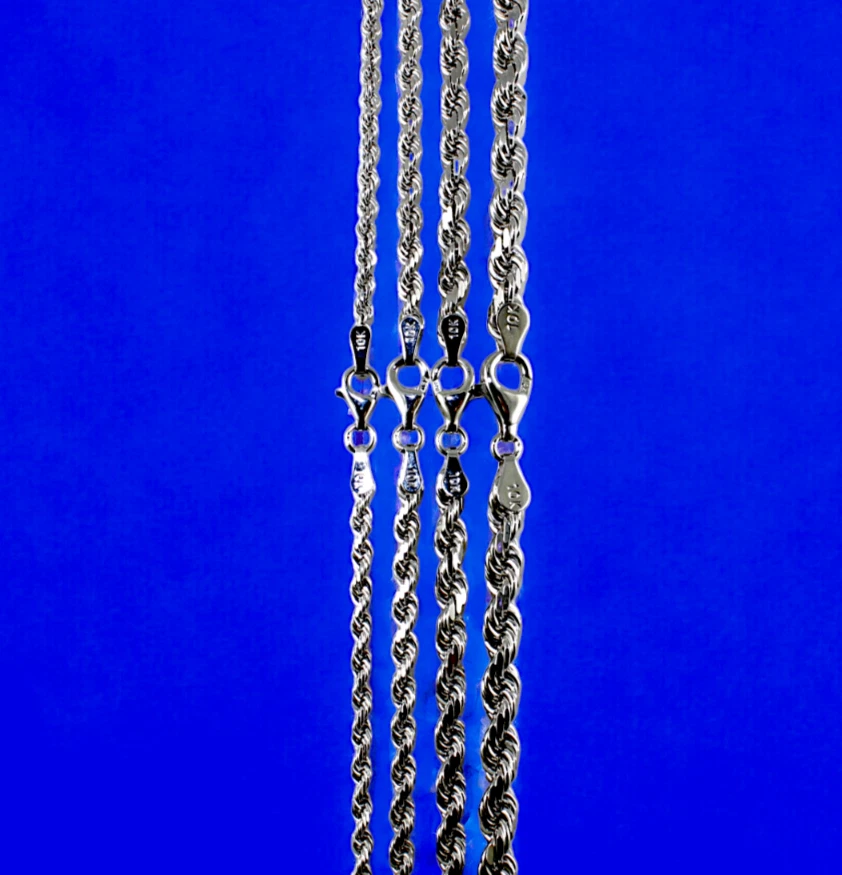 Pulsera collar cadena cuerda oro blanco 10K corte diamante oro real 2 mm-7 mm 7"-30" Foto 4 de 4