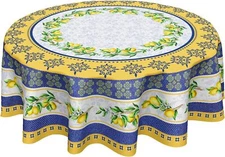 Aportt Lemon Tablecloth round 60 Inch Summer Fruit Blue and Yellow Table Cloth C