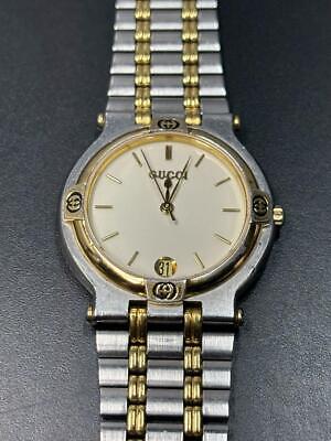 GUCCI 9000M Men's Quartz Watch Date Silver Gold Dial Vintage GUCCI 9000M Men's Quartz Watch Date Silver Gold Dial Vintage