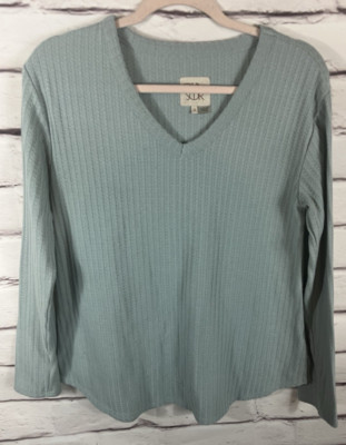 CHASER Women's Size M Blue V-Neck Long Sleeve Blouse Henley