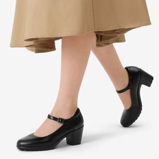 Women Office Work Mary Jane Pumps Low Chunky Block Heel Close Toe Pump Shoes
