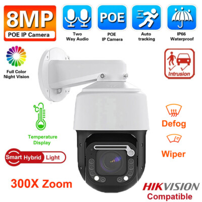 8MP 4K 300X Zoom Dual Lens Two-Way Audio PoE Speed Dome PTZ IP Camera Auto Track