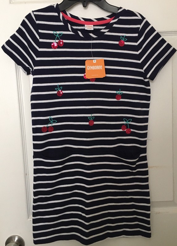 Gymboree Girls L 10 12 Dress Sweater Tunic Navy Blue Cherries