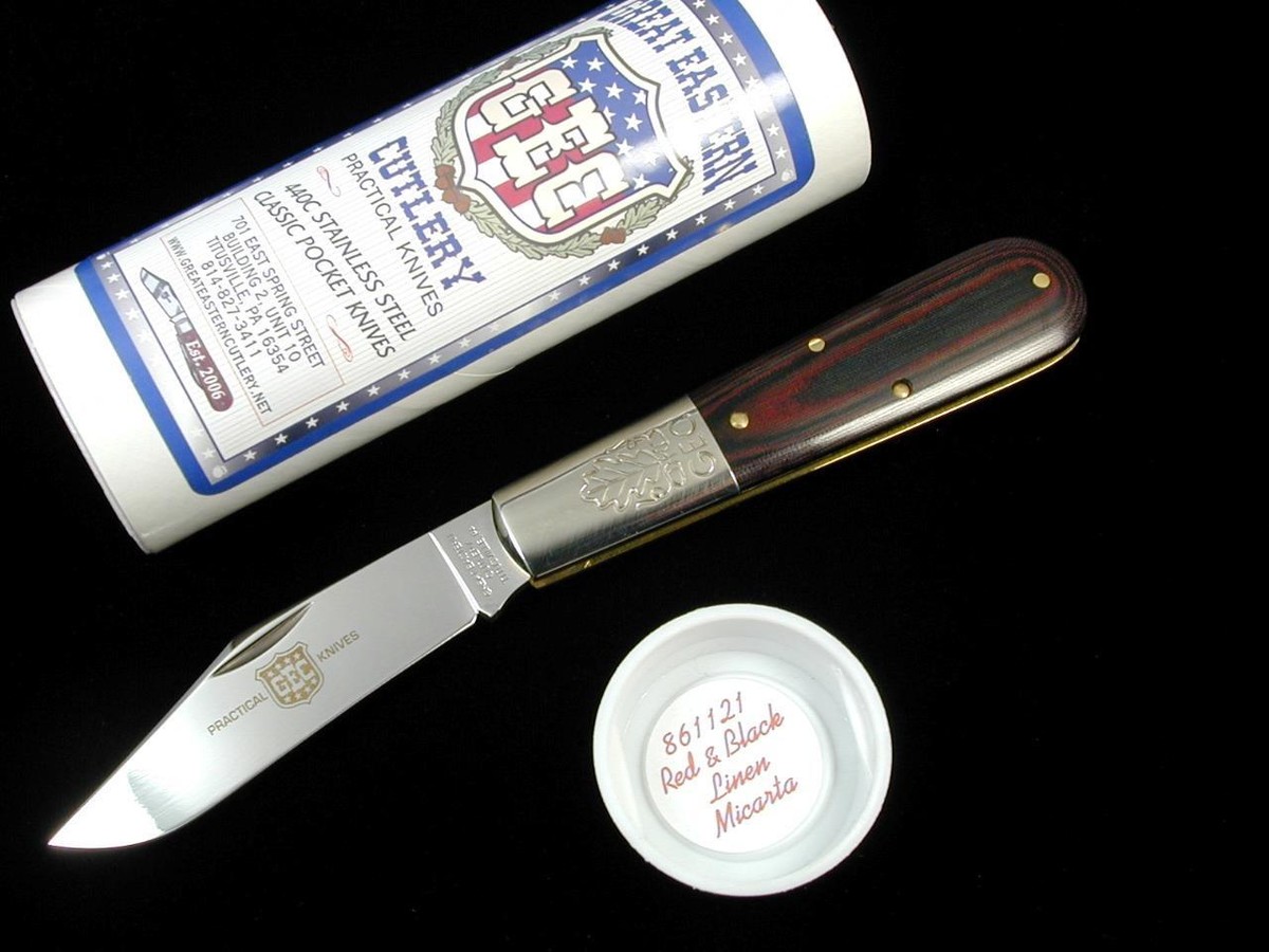 GREAT EASTERN CUTLERY GEC RED & BLACK MICARTA LARGE BARLOW KNIFE