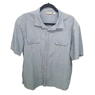 Paradise Collection Mens Sz L Blue Solid Short Sleeve Casual Button Down Shirt
