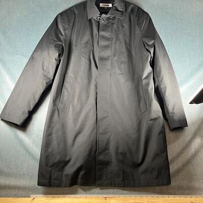 Cintas Mens Trench Coat Size 40 Black Lined Pockets Collared Long Sleeve Casual