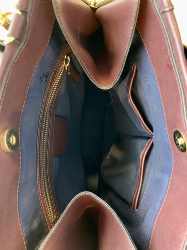 POUR LA VICTOIRE Burgundy leather handbag 2 Gold Side Zip Tote Straps Maroon WOW - Picture 16 of 21