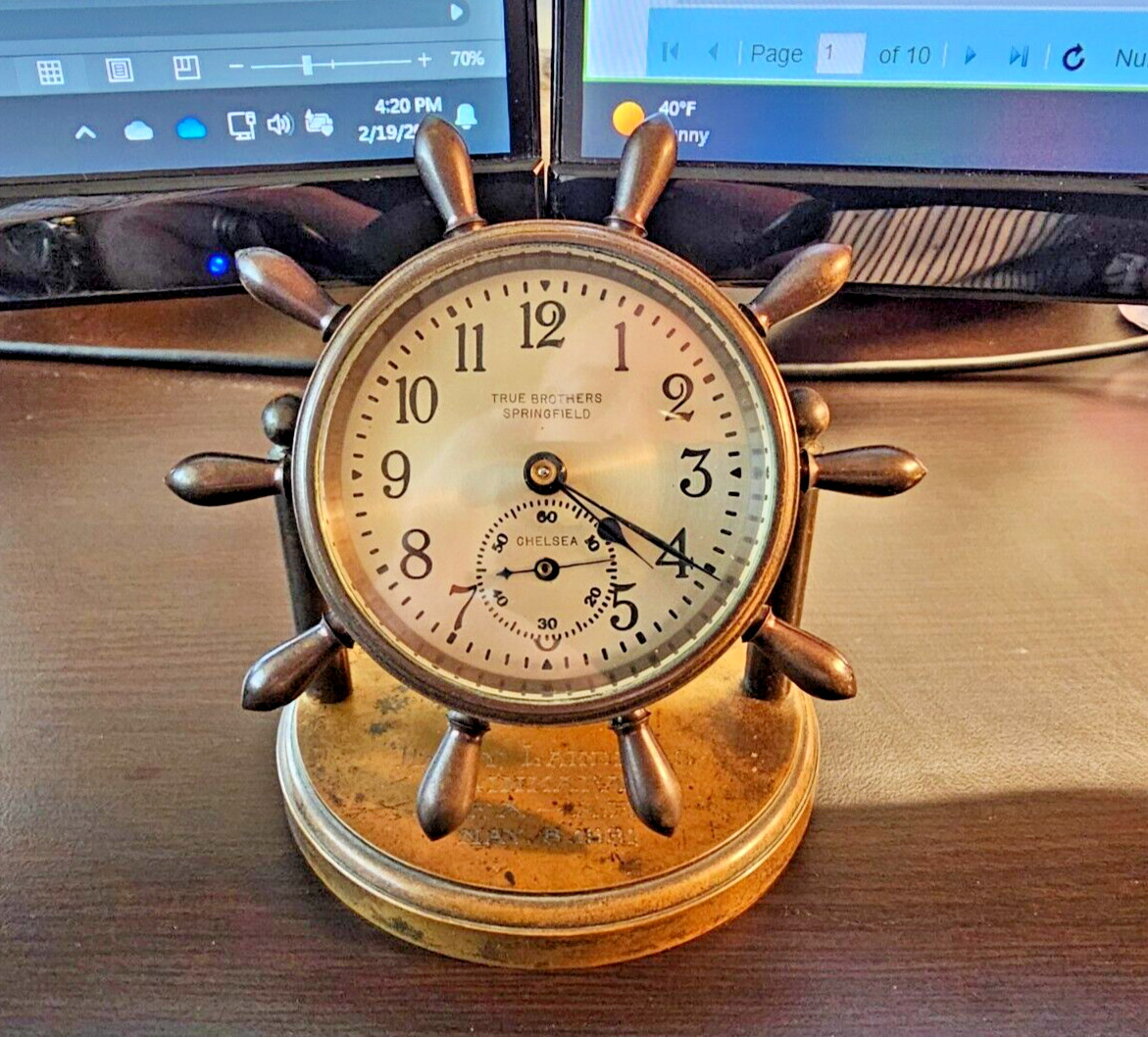 Chelsea Clock Co. Ships Wheel Desk Clock 1930's Runs Well Great Vintage Cond