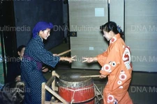 1950s Japanese Women Taiko Drumming  Kodachrome Red Border photo slide