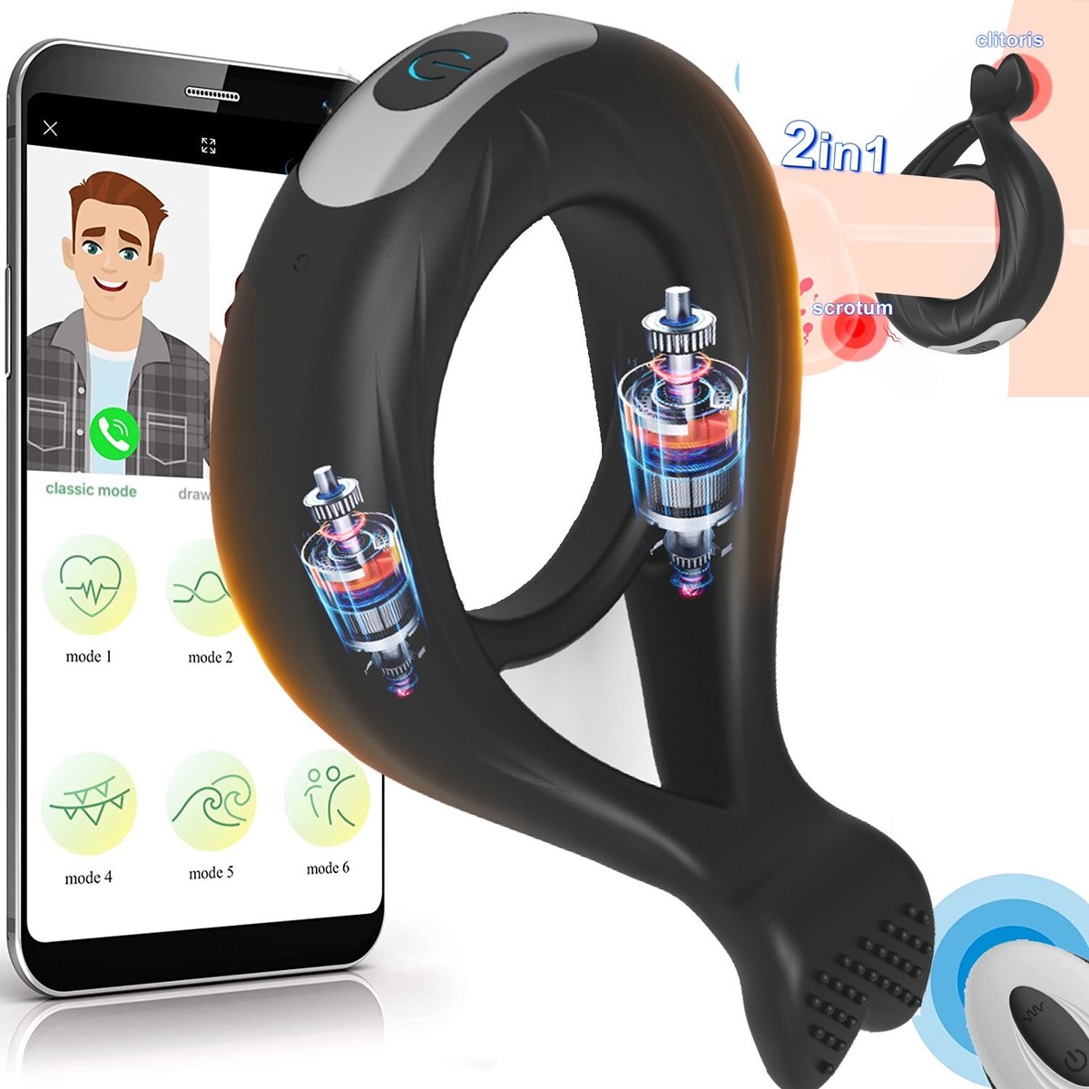 Rechargeable APP Vibrating Penis Cock Ring Enhancer Sex toys for Men Couple 