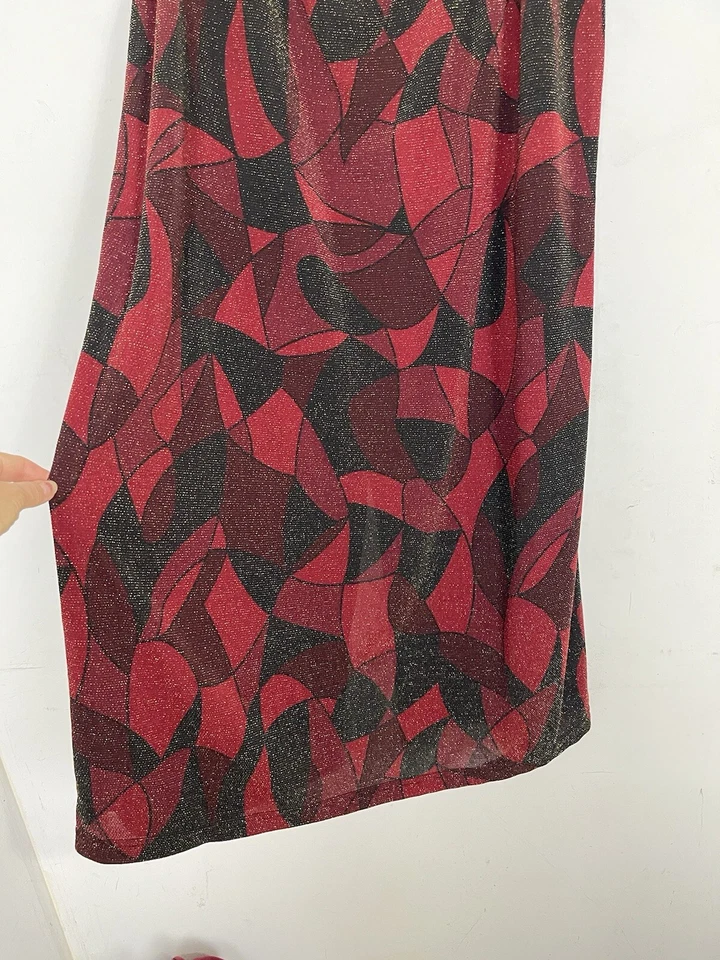 Moda Bug Mujer Falda 2X Plus Rojo Brillo Midi Vacaciones Evento Fiesta Pull On Foto 3 de 4