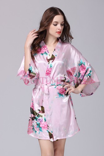 Women Gown Vintage Sleepwear Bridal Wedding Bridesmaid Robes Kimono FLORAL SATIN - Picture 14 of 54