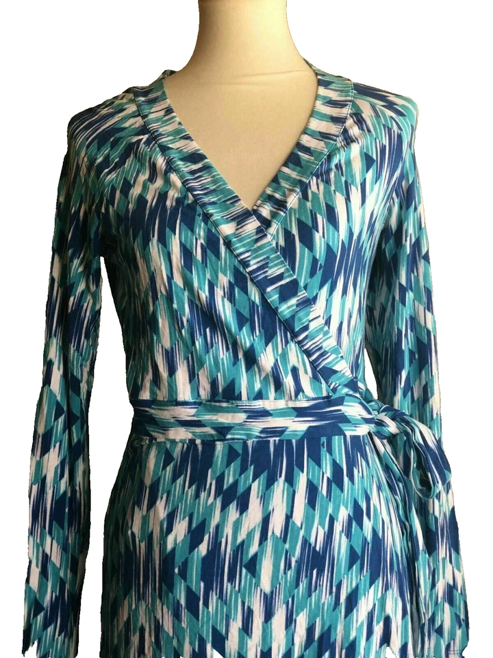 Vestido para mujer Tart azul abstracto geoelástico ajustado informal envolvente talla S Foto 4 de 4