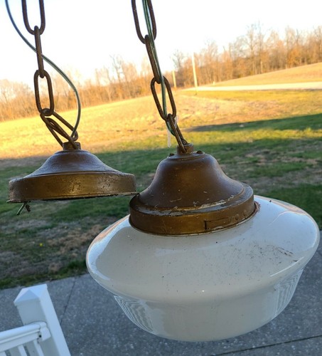Milk Glass Schoolhouse Pendant Light 