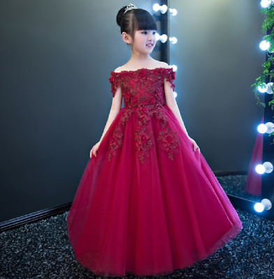 Childrens Girls Off Shoulder Elegant Embroidered Gown Wedding Party Dress ZG9 Childrens Girls Off Shoulder Elegant Embroidered Gown Wedding Party Dress ZG9