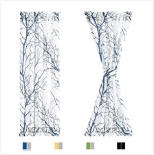Sidelight Sheer French Door Curtains 72  Long White, Blue and Grey Print