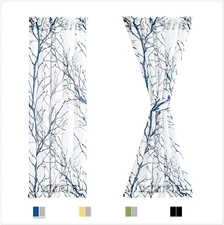 Sidelight Sheer French Door Curtains 72″ Long White, Blue and Grey Print