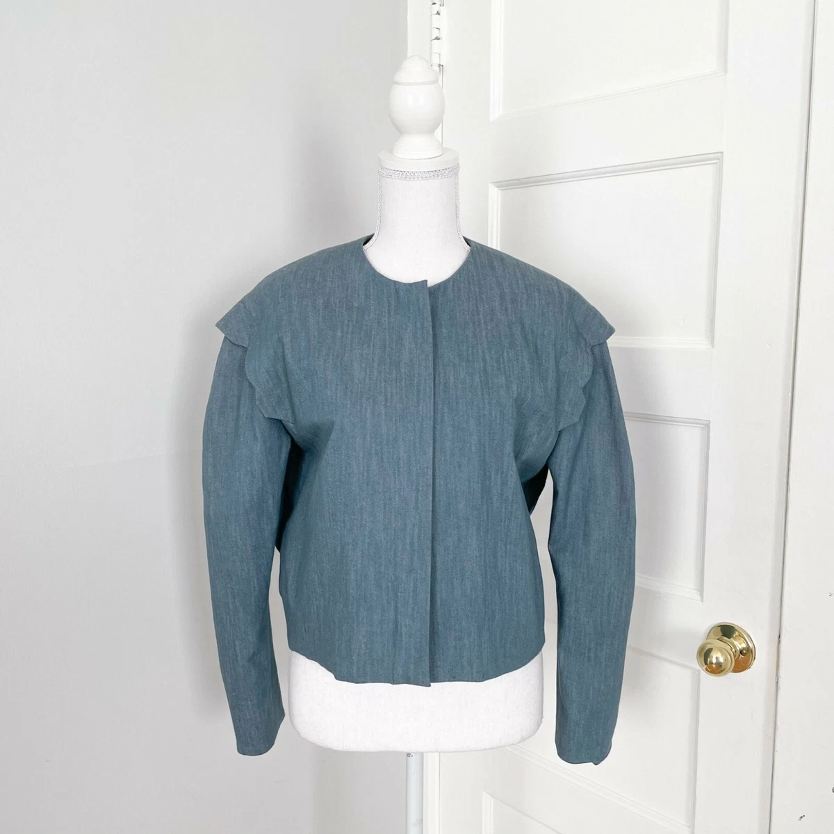 Ambali Paris Chambray Jacket IT 36 US 4 Zip Denim Jean Scalloped