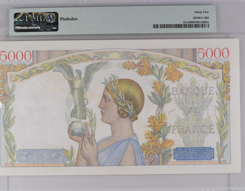Banknote France 1942 5000 Francs Victoire PMG 35 P97 - Picture 2 of 3