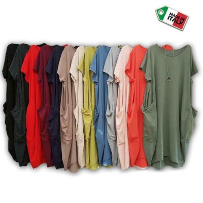 Kurzarmiges italienisches Lagen-Look-Damen-Minikleid Seitentasche Baggy