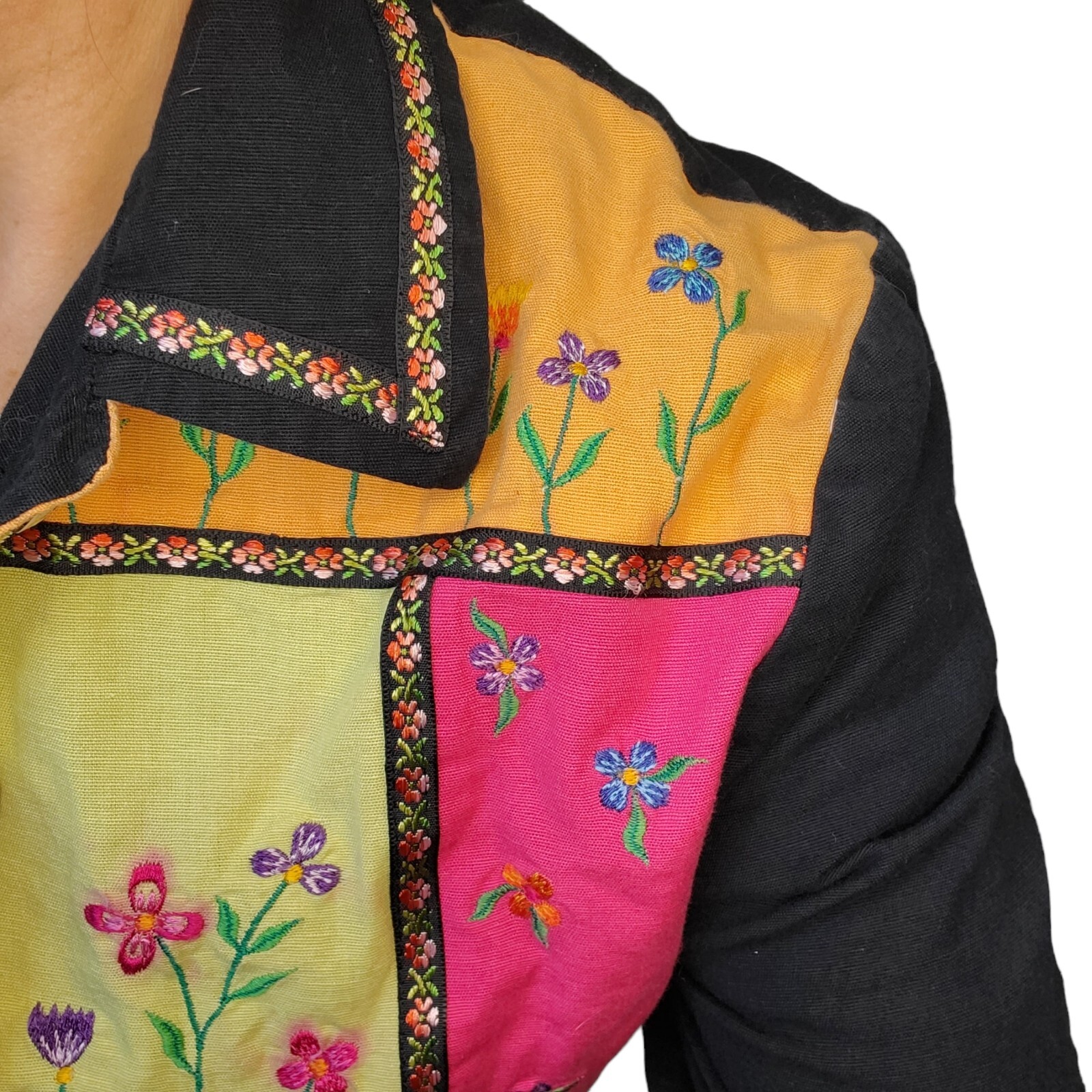 90s Patchwork Jacket Black Medium Patchwork Embro… - image 2