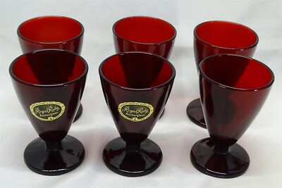 Anchor Hocking Royal Ruby 6 Footed Wine Tumblers / Stems 2 Original Stickers