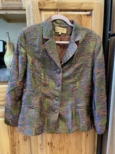 Bergamo Fine Italian Silk Blazer  Business Jacket Multicolored Green Dress Coat
