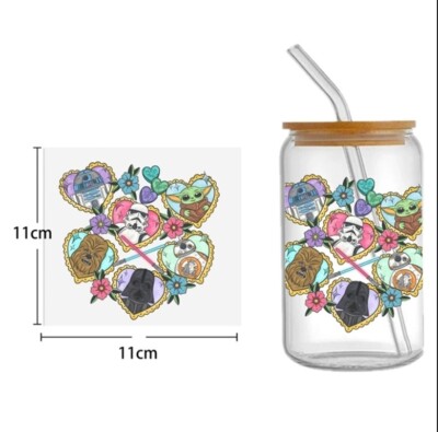 1 Piece Wars Cup Wrap, Transfer Stickers for Glass Uv DTF cartoon Star