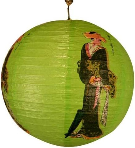 Japanese Geisha Design round Paper Lantern (Green)
