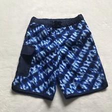 Lands' End Kids Boys Blue Elastic Waist Pockets Liner Swim Shorts Size M 8 EUC